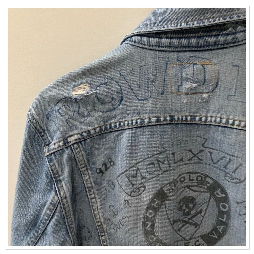 Polo Ralph Lauren Graffiti Print Patch Jean Jacket Size Medium - Picture 8 of 13